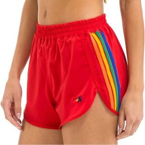 Aviator Nation 5 Stripe Flex Board Shorts / Jogging Shorts - Red / Rainbow